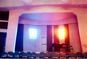 auditorium with stained glass windows
