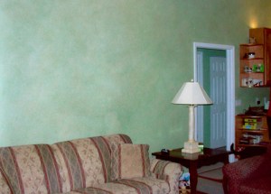 green interior lazure painted wall